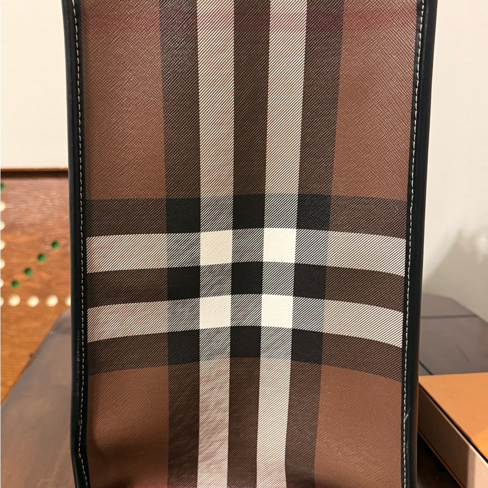 Burberry Brown Check Leather-Trim Tote - Picture 8 of 16